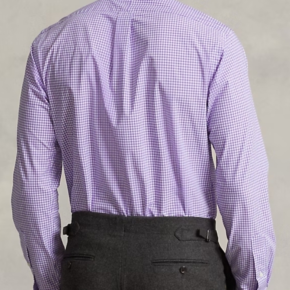 Ralph Lauren Men's Purple Gingham SIZE 17 BUTTON DOWN SHIRT LONG SLEEVE NOEMBLEM